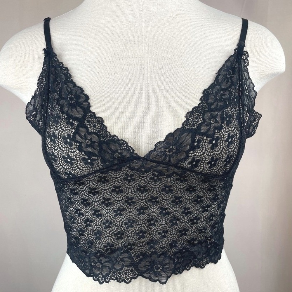 Womens (S) Black MIDNIGHT COCO Lace Stretch Crop Cami Tank‎ Festival Siren Y2K